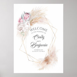 Pampas Grass Pink King Protea Chic Hochzeit Empfan Poster