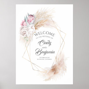 Pampas Grass Pink King Protea Chic Hochzeit Empfan Poster