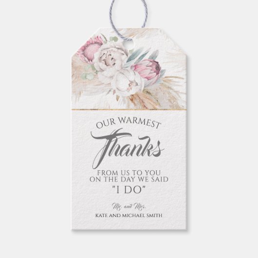 Pampas Grass Pink King Protea Wedding Vielen Dank Geschenkanhänger (Vorderseite)