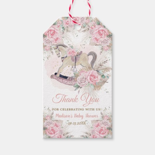 Pampas Grass Pink Rocking Horse Kinderdusche Geschenkanhänger (Vorderseite)