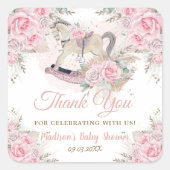 Pampas Grass Pink Rocking Horse Kinderdusche Quadratischer Aufkleber (Vorderseite)