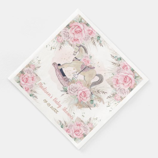 Pampas Grass Pink Rocking Horse Kinderdusche Serviette (Ecke)