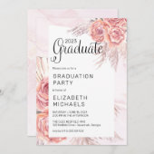 Pampas Grass | Pink Rose Bloms Graduation Party Einladung (Vorne/Hinten)