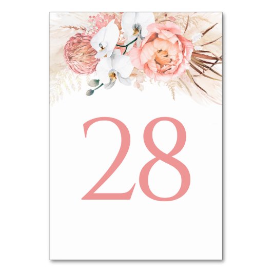 Pampas Grass Pink Tischnummer Cards (Vorderseite)