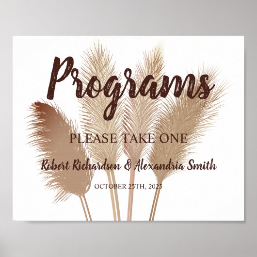 Pampas Grass Programme Hochzeitsfeier Unterzeichnu Poster (Vorne)