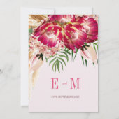 Pampas Grass Protea Floral Moderne rosa Hochzeit Einladung (Rückseite)