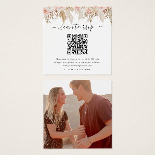 Pampas Grass QR Code Foto Wedding RSVP Card (Vorne & Hinten)
