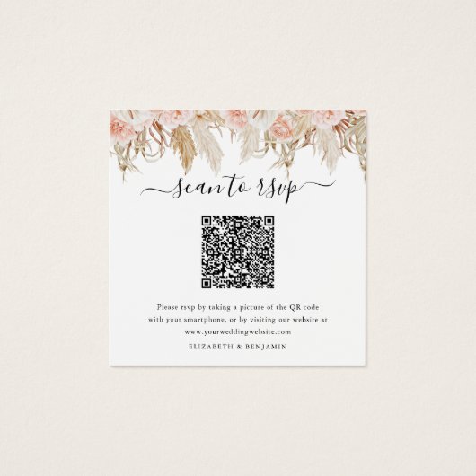 Pampas Grass QR Code Foto Wedding RSVP Card (Vorderseite)