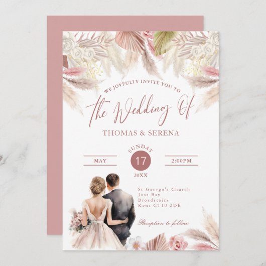 Pampas Grass QR Code UAWG Wedding Boho Einladung (Vorne/Hinten)