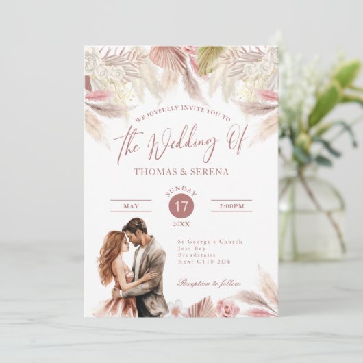 Pampas Grass QR Code UAWG Wedding Boho Einladung (Stehend Vorderseite)