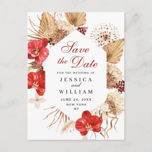 Pampas Grass Red Orchids Hochzeit speichern das Da Postkarte (Vorderseite)