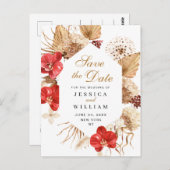 Pampas Grass Red Orchids Wedding Save the Date Postkarte (Vorne/Hinten)