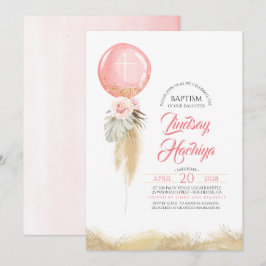 Pampas Grass Rosa Floral Ballon Taufe Einladung