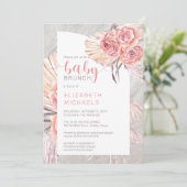 Pampas Grass |Rosa Rose Blooms Girl Babybrunch in Einladung (Stehend Vorderseite)