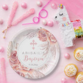 Pampas Grass |Rosa Rose Blooms Girl Baptisse Pappteller (Party)