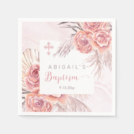 Pampas Grass |Rosa Rose Blooms Girl Baptisse Serviette (Vorderseite)