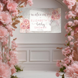Pampas Grass  Rose Blooms Girl Baby Dusche Willkom Banner