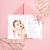 Pampas Grass | Rose Blooms Girl Baby Foto Taufe Einladung