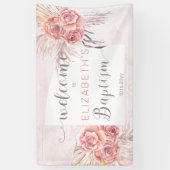 Pampas Grass |Rose Blooms Girl-Taufe Willkommen Banner (Vertikal)