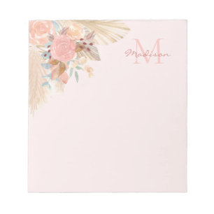 Pampas Grass Rose Gold Florals Name Monogram Notizblock