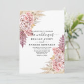Pampas Grass Rose Lila Hochzeit Einladung (Stehend Vorderseite)