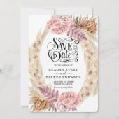 Pampas Grass Rose Lila Hochzeit Save The Date (Vorderseite)