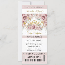 Pampas Grass Rose Quinceañera Sweet 16 VIP Ticket Einladung