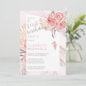 Pampas Grass |Rosenblüten 1. Geburtstag Party Einladung (Stehend Vorderseite)
