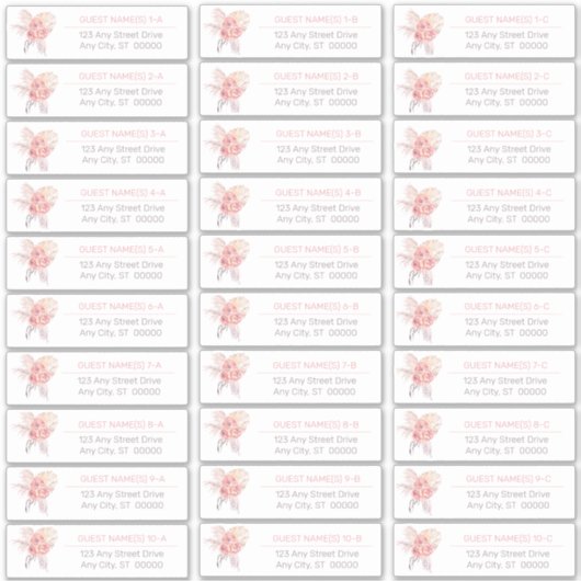Pampas Grass | Roses Guest Address List Stick Aufkleber (Vorderseite)