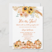 Pampas Grass Rust Orange Pumpkin Gender Reveal Einladung (Vorderseite)