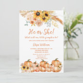 Pampas Grass Rust Orange Pumpkin Gender Reveal Einladung (Stehend Vorderseite)