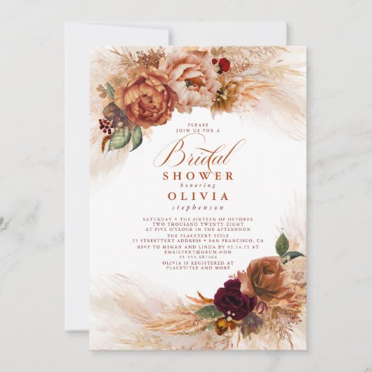 Pampas Grass Rust Terracotta Brautparty Einladung