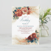 Pampas Grass Rust Terracotta Fall Birthday Party Einladung (Stehend Vorderseite)