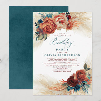 Pampas Grass Rust Terracotta Fall Birthday Party Einladung