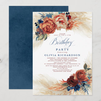Pampas Grass Rust Terracotta Fall Birthday Party Einladung