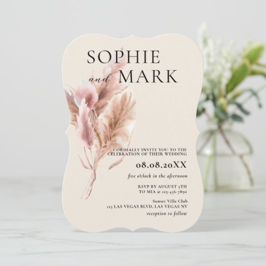 Pampas Grass Rustic Boho Mauve Pink Einladung (Stehend Vorderseite)