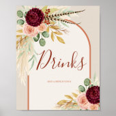 Pampas Grass Rustic Western Drinks Station Zeichen Poster (Vorne)