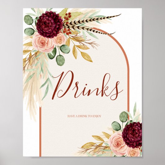 Pampas Grass Rustic Western Drinks Station Zeichen Poster (Vorne)