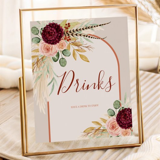 Pampas Grass Rustic Western Drinks Station Zeichen Poster