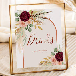 Pampas Grass Rustic Western Drinks Station Zeichen Poster