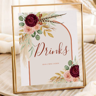 Pampas Grass Rustic Western Drinks Station Zeichen Poster