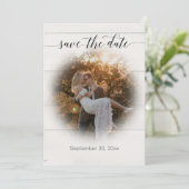 Pampas Grass Rustic Wood Script Typografy Foto Save The Date (Stehend Vorderseite)