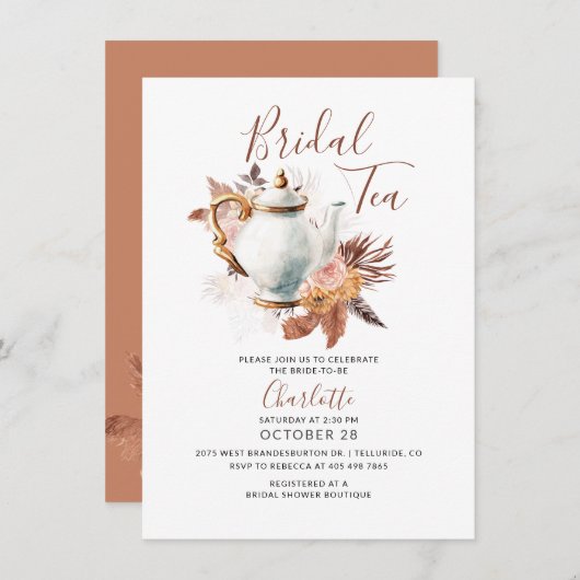 Pampas Grass Rustikale Terracotta Party Einladung (Vorne/Hinten)