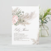 Pampas Grass Sage Greenery Floral Boho Baby Shower Einladung (Stehend Vorderseite)