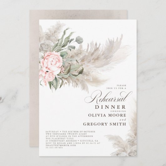 Pampas Grass Sage Grüne Probe Abendessen Einladung (Vorne/Hinten)