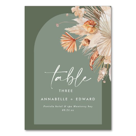 Pampas Grass Sage Grünrost Bohemisch modern Tischnummer (Rückseite)