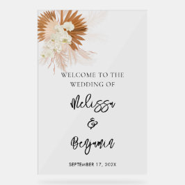 Pampas Grass Script Floral Wedding Acrylschild