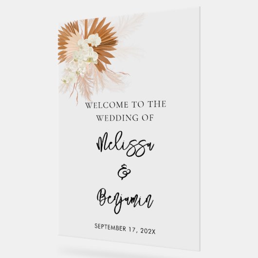 Pampas Grass Script Floral Wedding Acrylschild (Winkel)