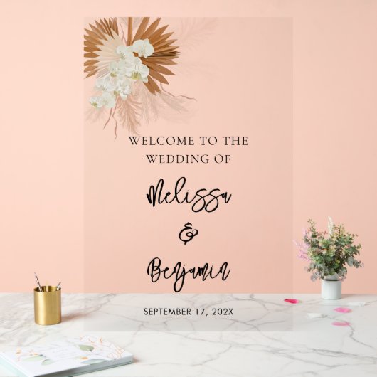 Pampas Grass Script Floral Wedding Acrylschild (Hochzeit)
