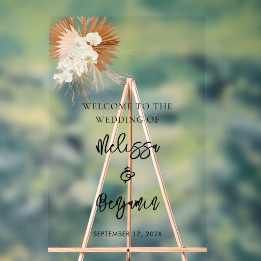Pampas Grass Script Floral Wedding Acrylschild (Neutral)